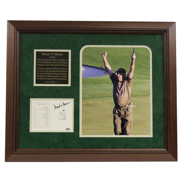 Mark O'Meara Signed Masters Scorecard with Plaque & Photo Display - Framed JSA ALOA