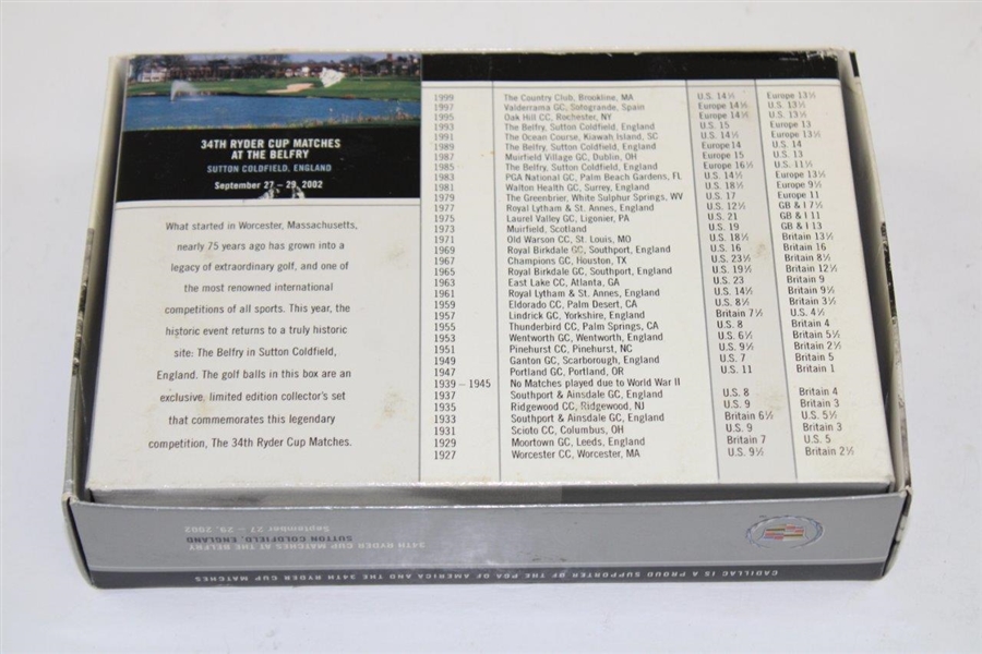 Dozen 2002 Commemorative Cadillac Ryder Cup Logo Golf Balls in Original Box