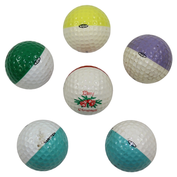 Group of Six (6) PING Karsten Eye Dual Colored Golf Balls with One 'Merry Christmas' Logo