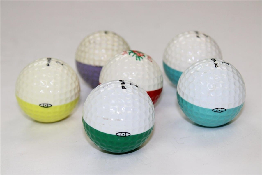 Group of Six (6) PING Karsten Eye Dual Colored Golf Balls with One 'Merry Christmas' Logo