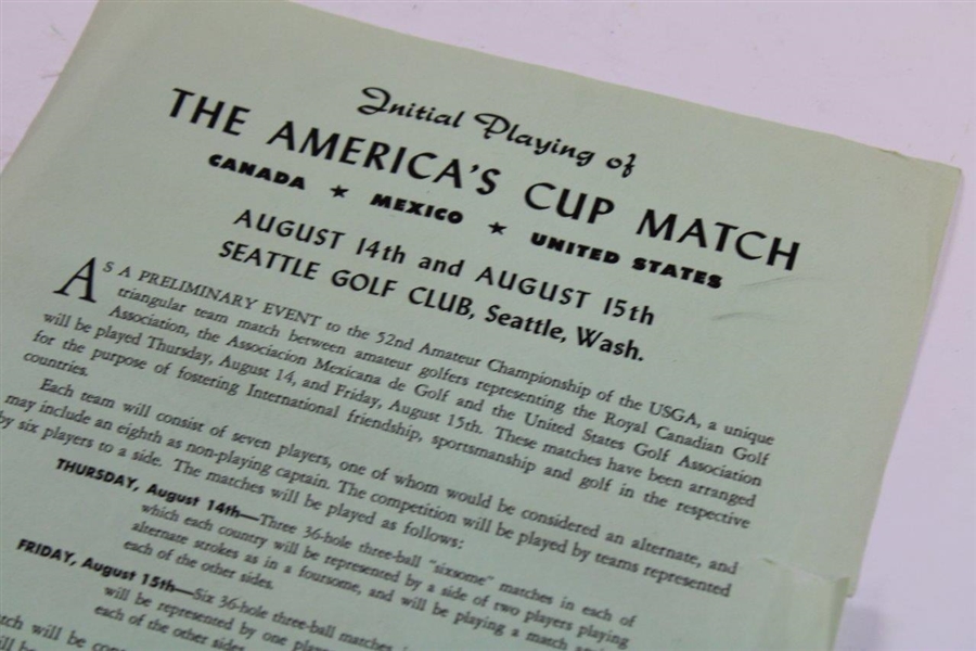 1952 The America's Cup Match Inaugural Year Information Sheet