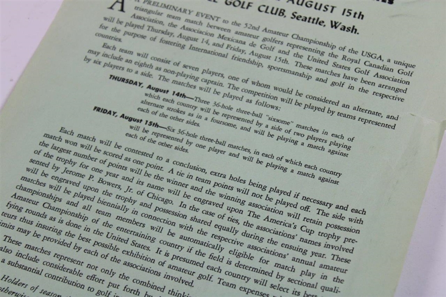 1952 The America's Cup Match Inaugural Year Information Sheet