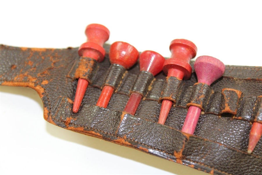 Vintage Leather Golf Tee Holder with Eight (8) Red Tees