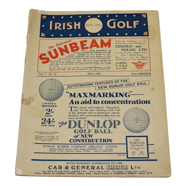 1930 Irish Golf Magazine with Content From Irish Open at Royal Portrush - July - Vol 7 No. 75