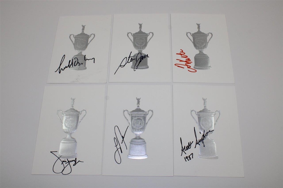 Six (6) US Open Trophy Note Cards Signed by Champs Nelson, Simpson, Kite,  Jones, Furyk & Ogilvy JSA ALOA