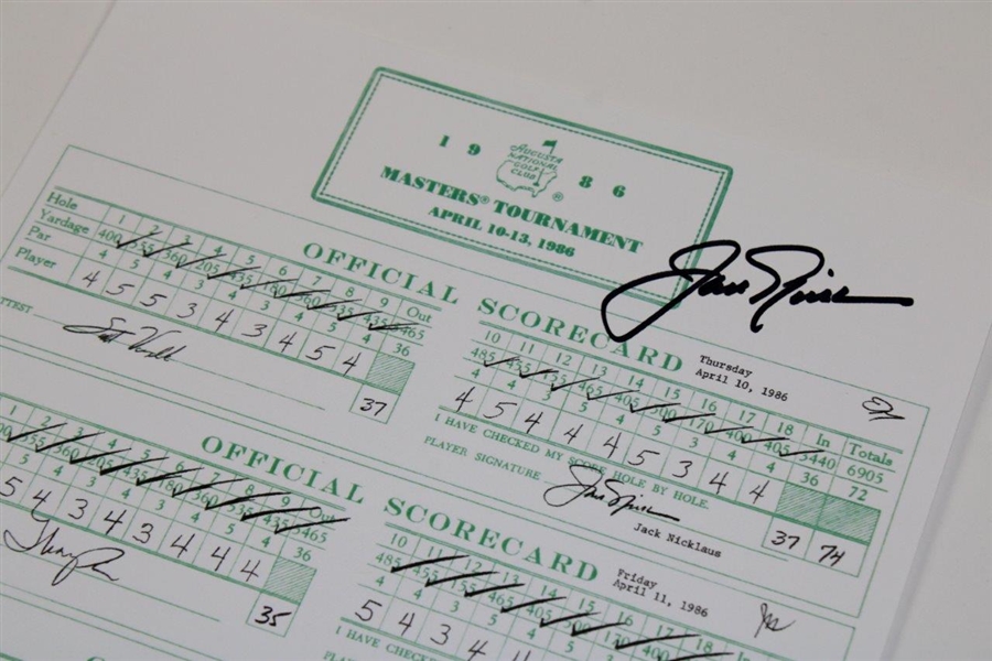 Jack Nicklaus Signed Replica 1986 Masters 4-Day Completed Scorecard JSA #TT02997
