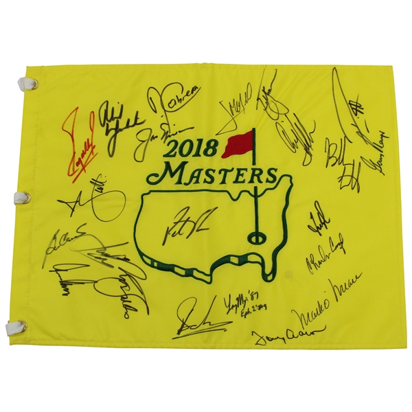 2018 Masters Champs Flag with 22 Inc. Nicklaus, Mickelson, Spieth with Champ Reed Center JSA ALOA