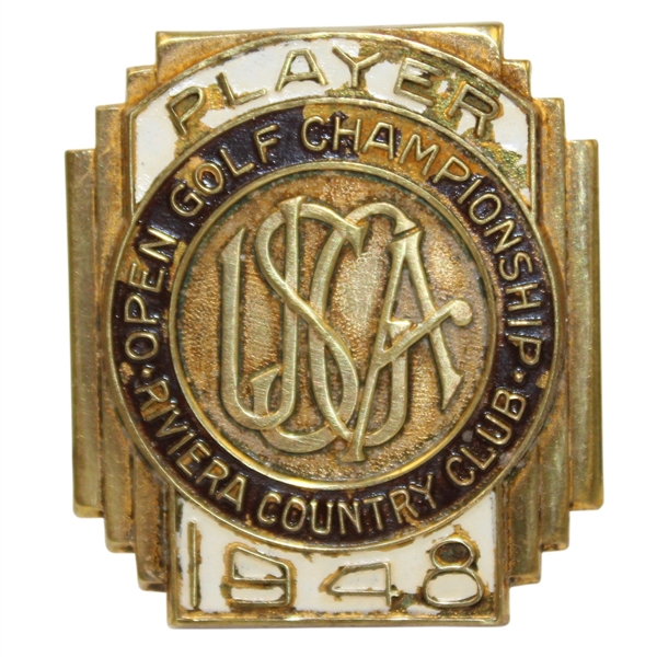 Chick Harbert's 1948 US Open Badge at Riviera (Ben Hogan’s First US Open) w/COA - Rare