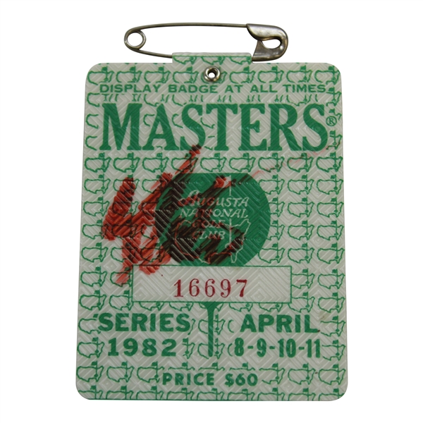 Craig Stadler Signed 1982 Masters Tournament Series Badge #16697 JSA ALOA