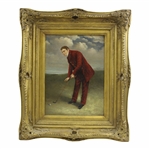 Mid-Century Painting Oil On Board Circa 1870s Golfer in Red by Talley - Framed