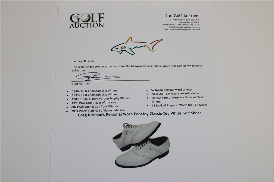 Greg Norman's Personal Worn FootJoy Classic-Dry White Golf Shoes