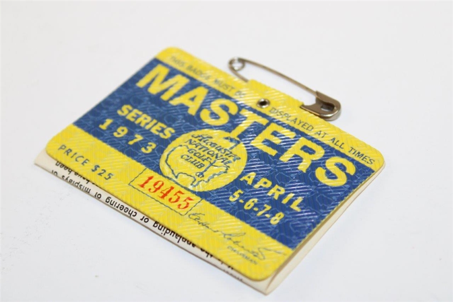 1973 Masters Tournament SERIES Badge #19455 - Tommy Aaron Winner