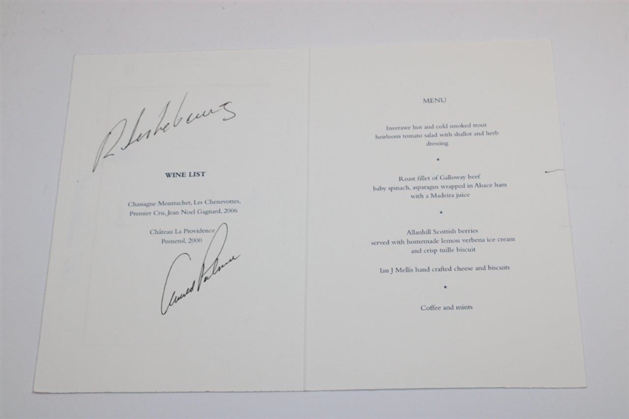 Gary Player's Signed By 21 W/Tiger 2010 @ St. Andrews Champs Dinner Menu JSA ALOA
