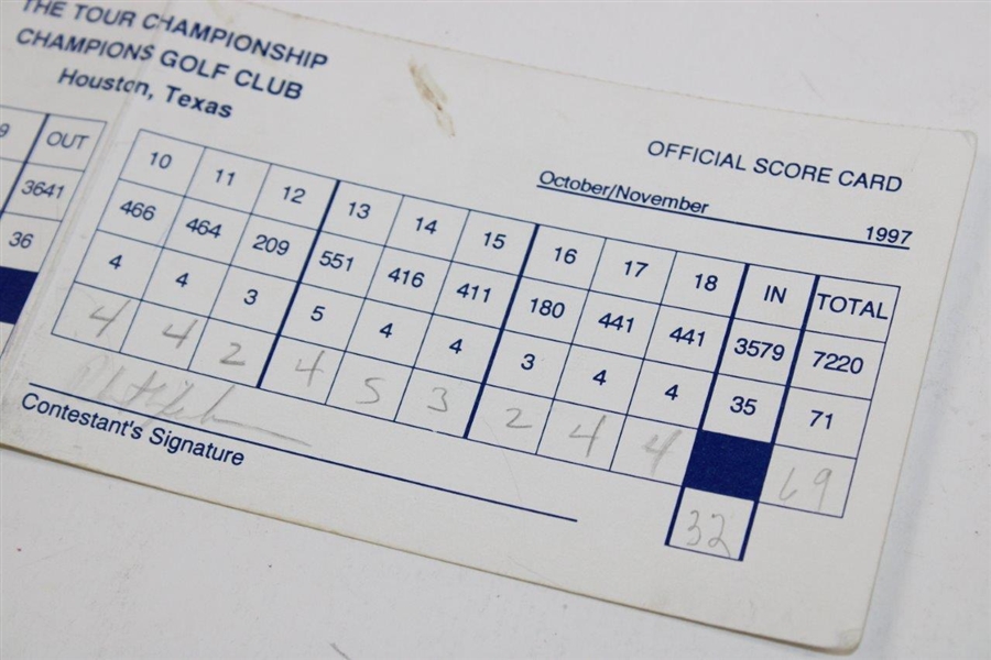 Phil Mickelson & Champion David Duval Signed 1997 Tour Championship Scorecard JSA ALOA