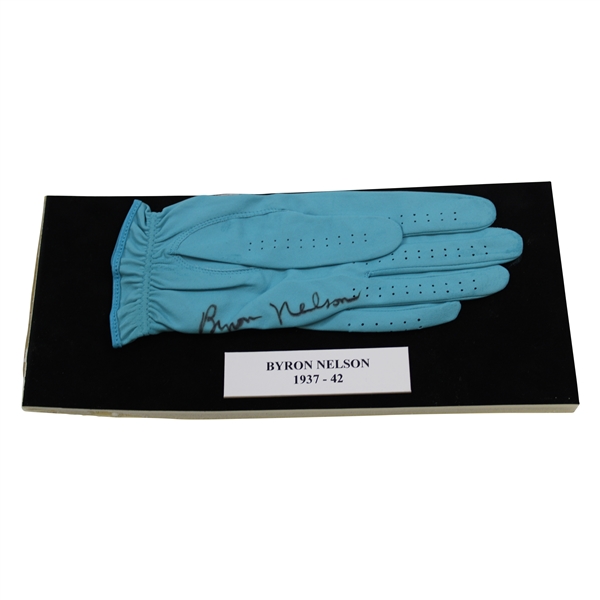 Byron Nelson Signed Golf Glove Display with 1937-42 Nameplate JSA ALOA