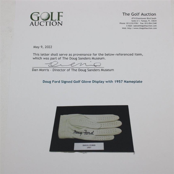 Doug Ford Signed Golf Glove Display with 1957 Nameplate JSA ALOA