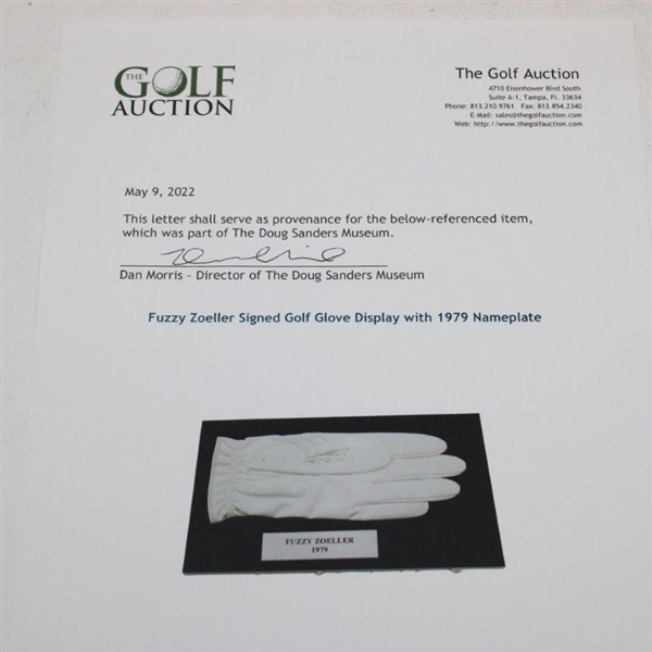 Fuzzy Zoeller Signed Golf Glove Display with 1979 Nameplate JSA ALOA