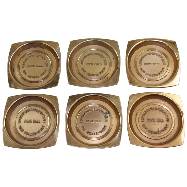1965 Member-Guest at Longmeadow Country Club Four Ball Heavy Brass Coasters in Original Box