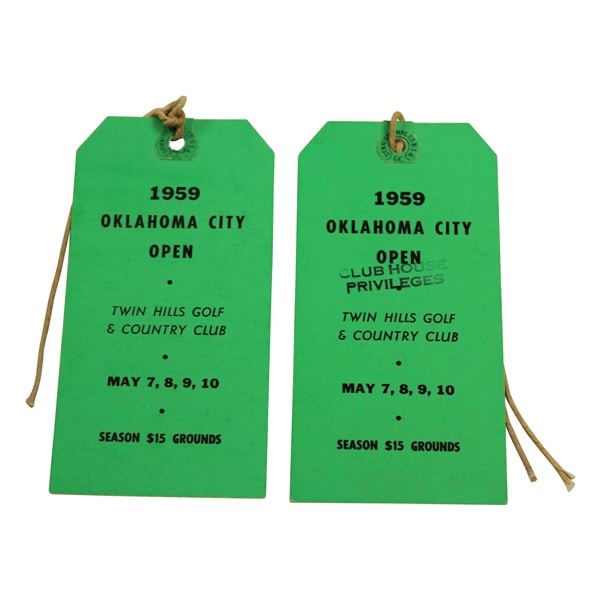 Two (2) 1959 Oklahoma City Open Twin Hills G&CC Season Tickets (1 Clubhouse) Palmer Win