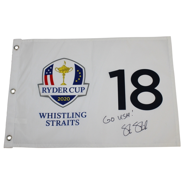 Steve Stricker Signed 2020 Ryder Cup at Whistling Straits Flag with 'Go USA!' JSA ALOA