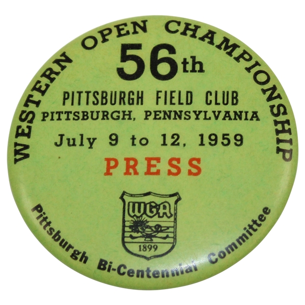 1959 Western Open at Pittsburgh Field Club Press Badge 