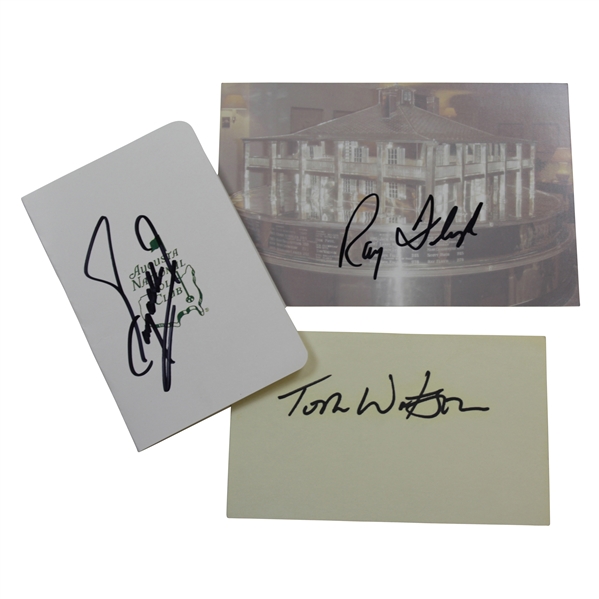 Tom Watson, Ray Floyd, & Fuzzy Zoeller Signed Items - Trophy Photo, Scorecard, & 3x5 Card JSA ALOA