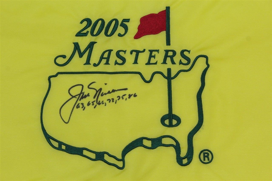 Jack Nicklaus Signed 2005 Masters Embroidered Flag with Years Won Notation JSA ALOA