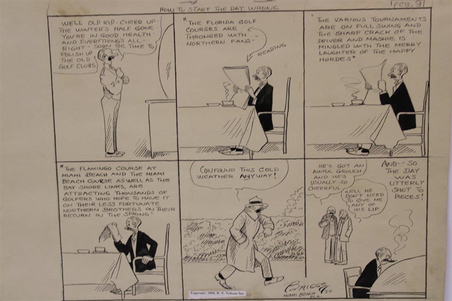 Original Clare Briggs Pen & Ink 'How To Start The Day Wrong' Cartoon Strip For New York Tribune - February 9, 1924