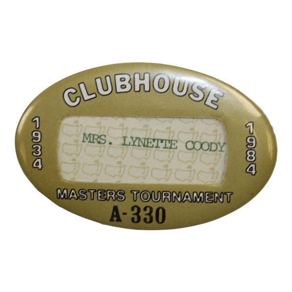 Charles Coody's Wife Lynette Coody's 1984 Masters Clubhouse Badge #A330