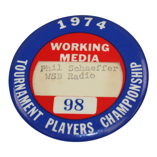 1974 Tournament Players Championship Working Media Badge #98 - Nicklaus Wins in First Year!