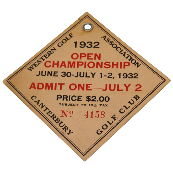 1932 Western Open at Canterbury Golf Club Series Ticket - Walter Hagen Win
