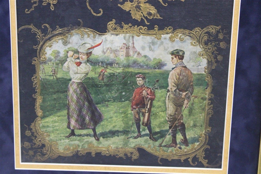 Circa 1905 Decorative Golf Themed Vintage Scrap Book Cover - Framed
