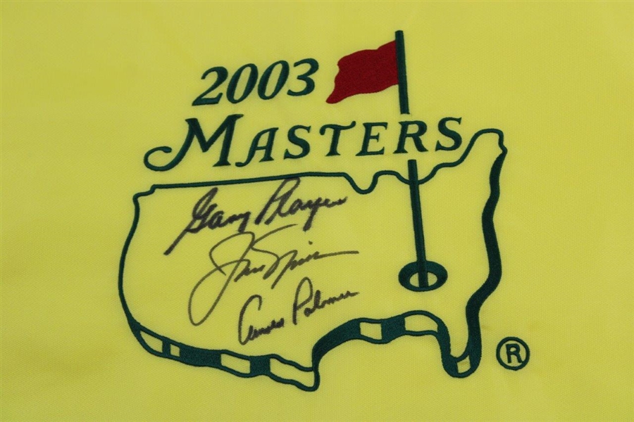 Big 3' Arnold Palmer, Jack Nicklaus & Gary Player Signed 2003 Masters Flag - Hologram Certs