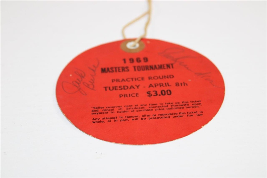 Palmer, Casper, Burke & others Signed 1969 Masters Tuesday Ticket #959 JSA ALOA