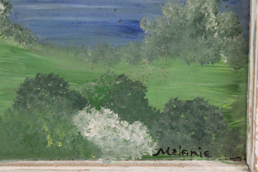 Hand Painted Golfer Scene on Window Frame by Artist Melanie - John Andrisani Collection