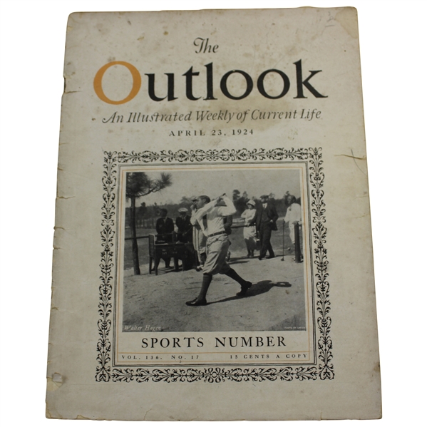 1924 Outlook Magazine Vol. 134 No. 17 with Walter Hagen on Cover - April 23rd