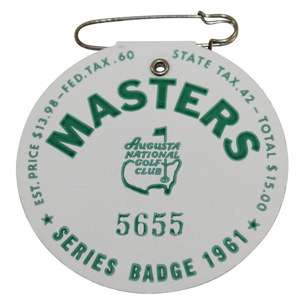 1961 Masters Tournament SERIES Badge #5655 - Gary Player Winner