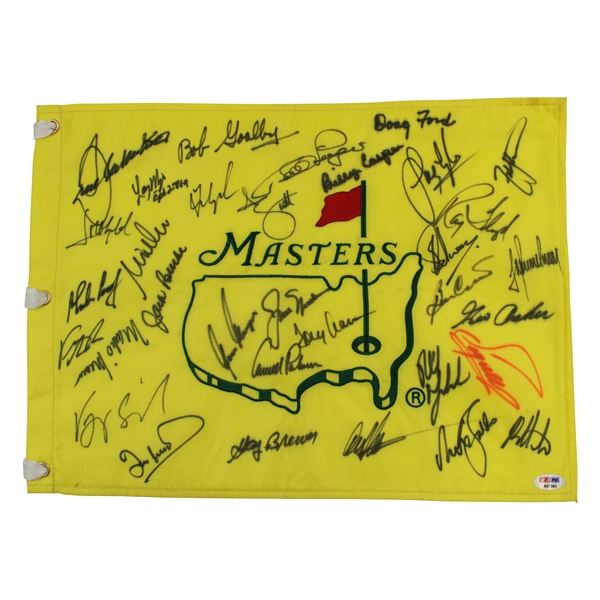 Big 3 Center Signed Masters Champs Undated Flag with 33 Total Champs! PSA/DNA #B97390