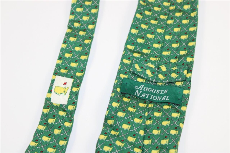 Augusta National Golf Club Green with Yellow Logo & Crossed Clubs Necktie - Used
