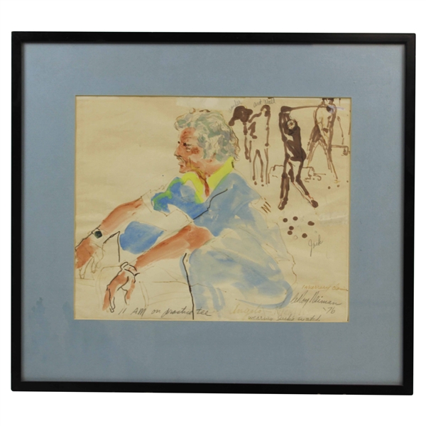 Original Leroy Neiman Watercolor Painting of Jack Nicklaus & Caddy Angelo - Framed