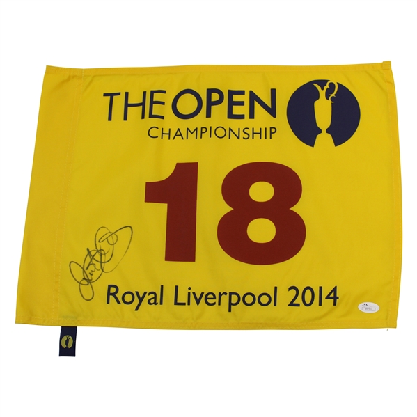 Rory McIroy Signed 2014 The Open Championship at Royal Liverpool Flag JSA #V87401