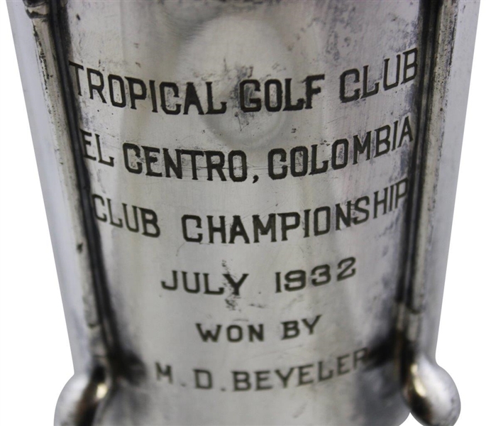 July 1932 Tropical Golf Club El Centro, Colombia Club Championship Trophy Won By M.D. Beyeler