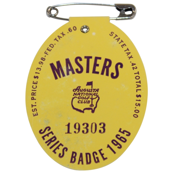 1965 Masters Tournament Series Badge #19303 - Jack Nicklaus Winner