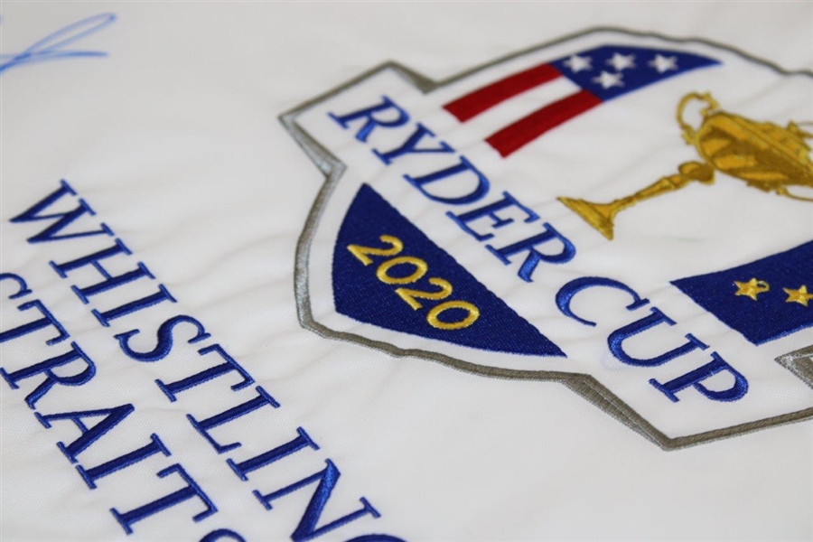 Luke Donald Signed 2020 Ryder Cup at Whistling Straits Embroidered White Flag JSA ALOA