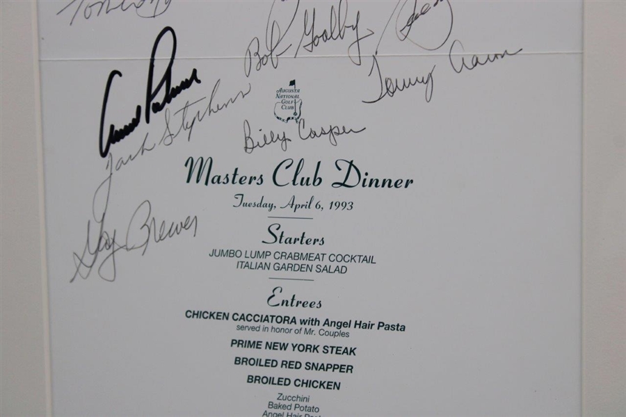Masters Champs Signed 1993 Masters Champions Club Dinner Framed Menu JSA ALOA