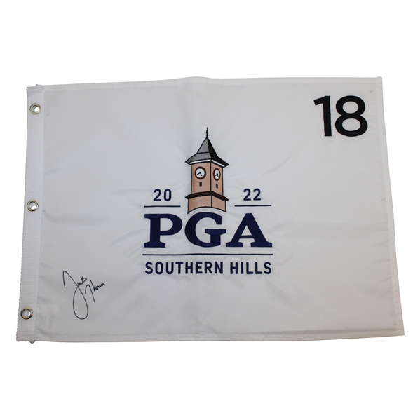 Justin Thomas Signed 2022 PGA at Southern Hills Embroidered Flag JSA ALOA