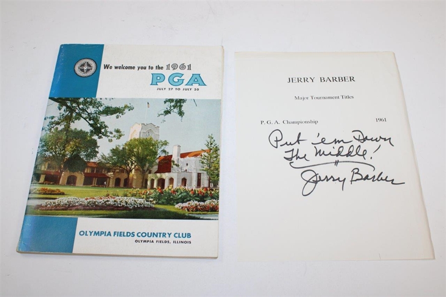 1961 PGA Championship at Olympia Fields Program with Winner Jerry Barber Signed Sheet JSA ALOA