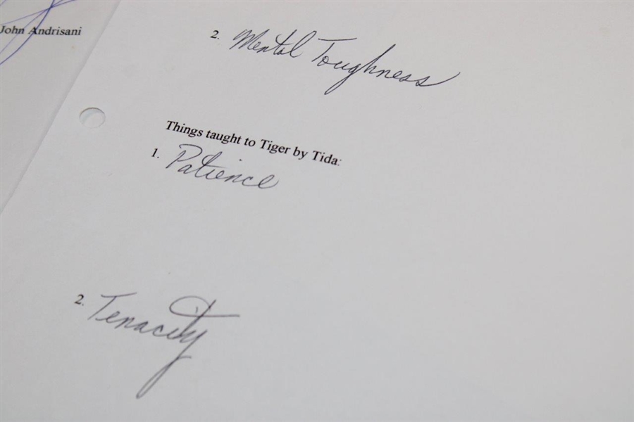 Tiger Woods' Father Earl Woods Hand-written Answers to Inquiries for Book