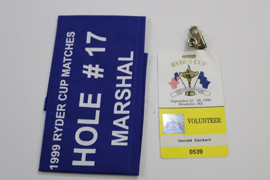 1999 Ryder Cup Lot w/Pullover, Badge, Manual, Hole 17 Marshal Band, Spec Guide & Program