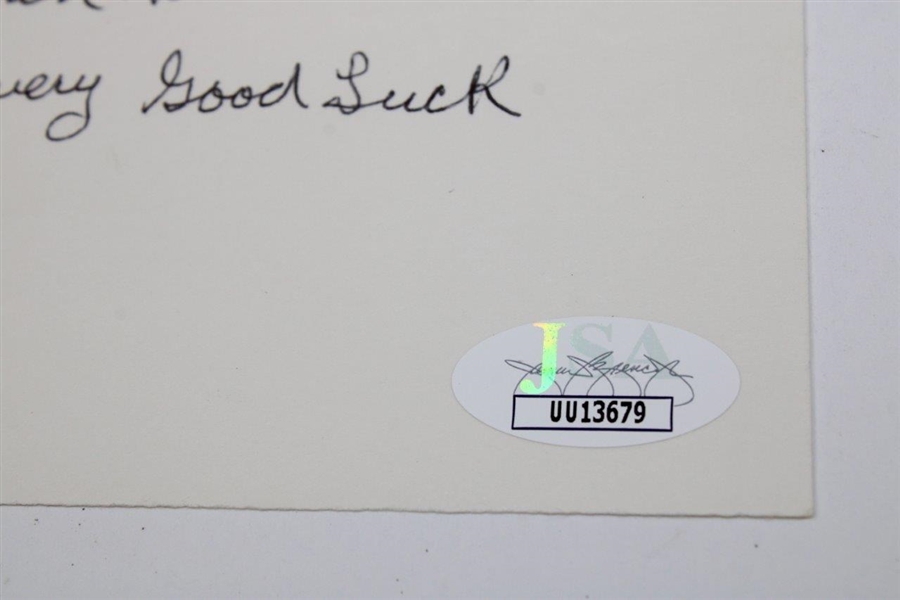Herman Keiser Signed 3x5 Card with 'With every Good Luck' 1946 Masters JSA #UU13679